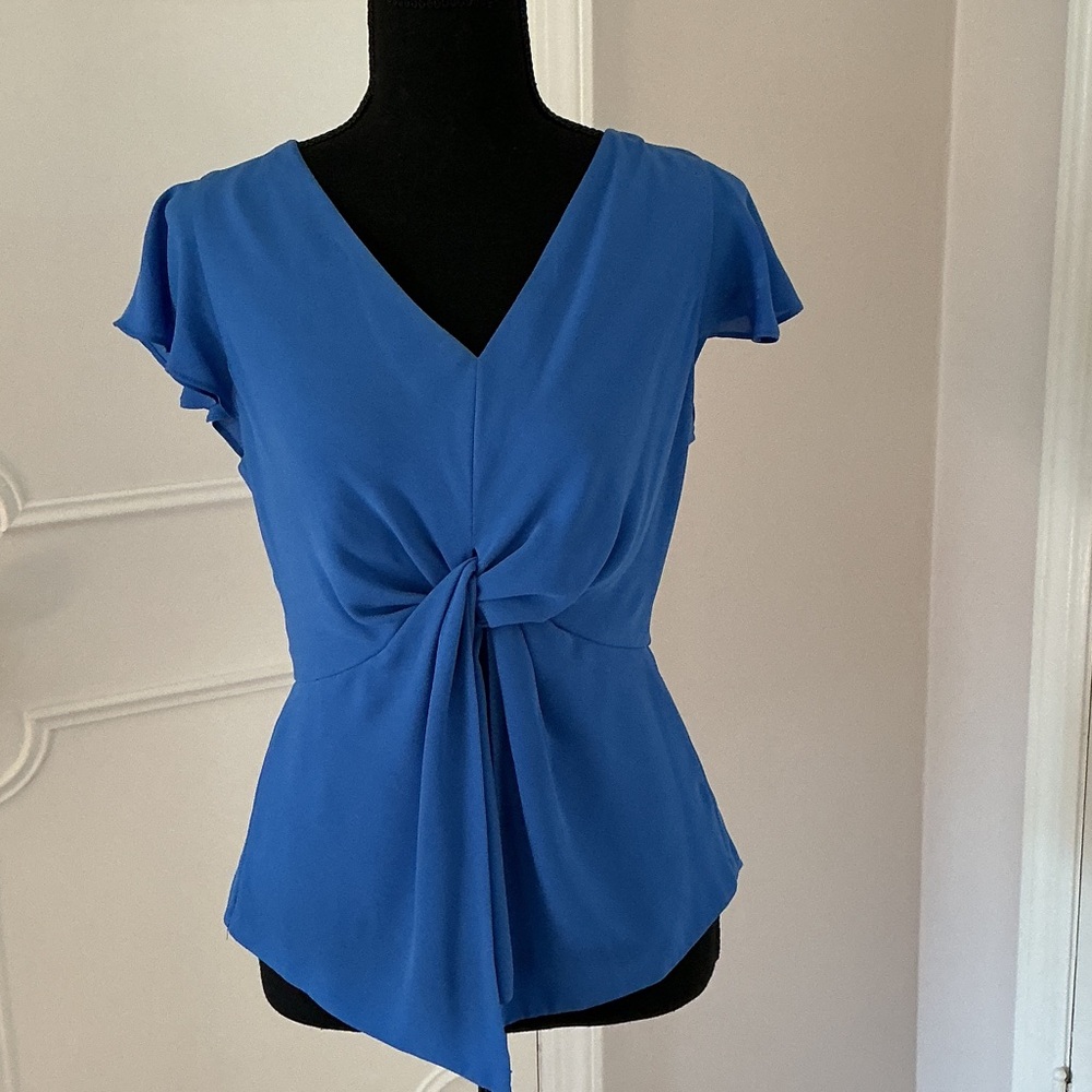 BCBGMaxAzria Sapphire Blue Knot Front Blouse
